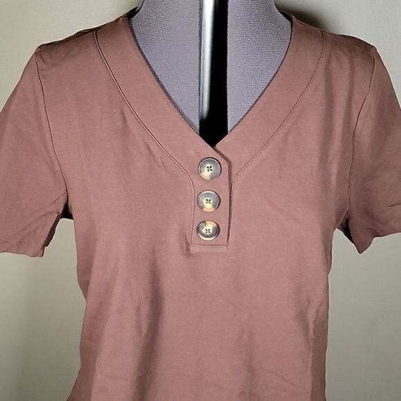 NWOT Denim & Co. Essentials Jersey Henley Top Sz XXS - Picture 5 of 11